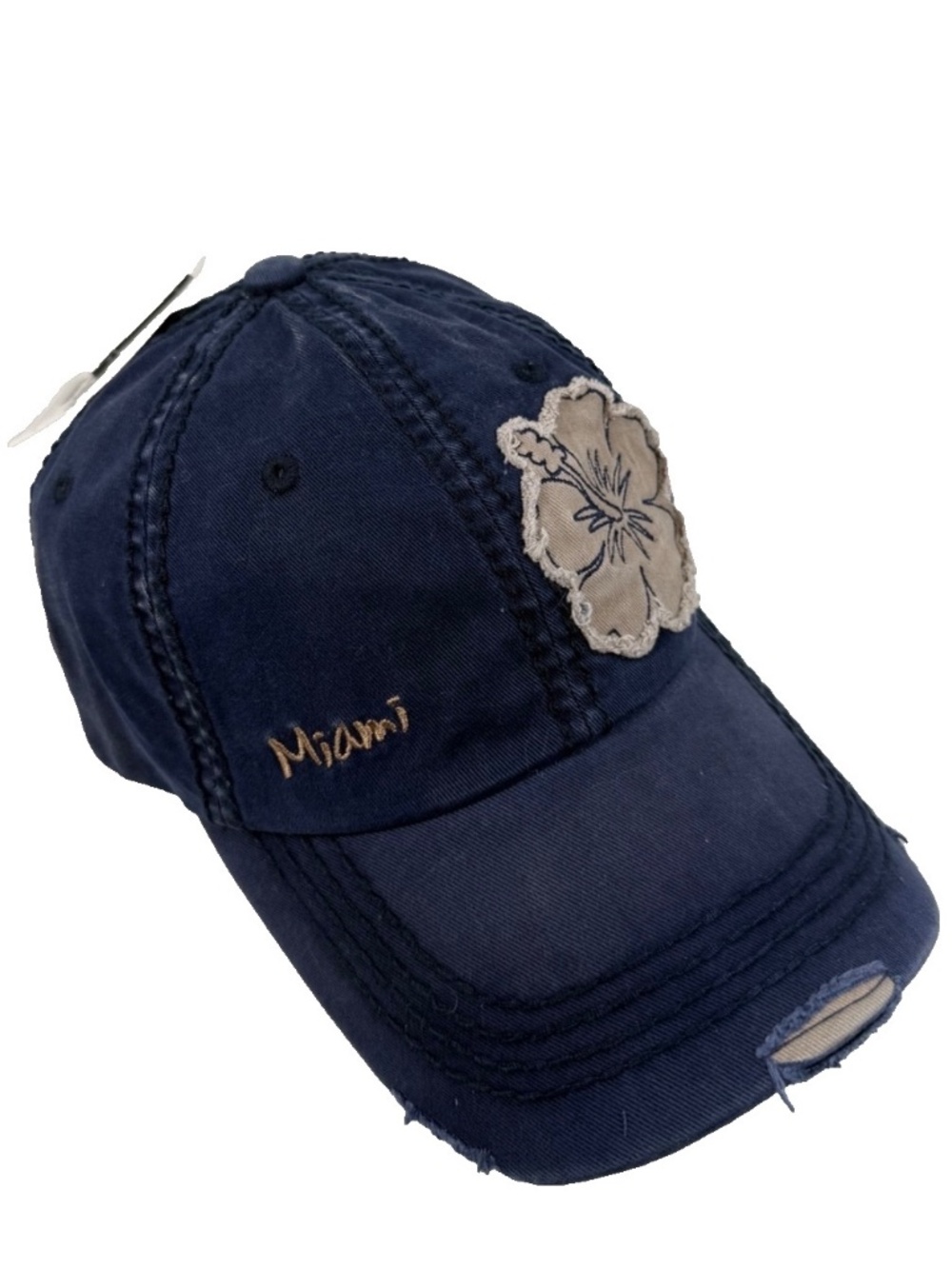 Robin Ruth Miami Baseball Cap, Adjustable OSFM, Distressed Blue, Flower, NWT